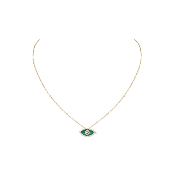 Messika 18k Yellow Gold 0.38cttw Diamond and Malachite Lucky Eye Necklace 45cm