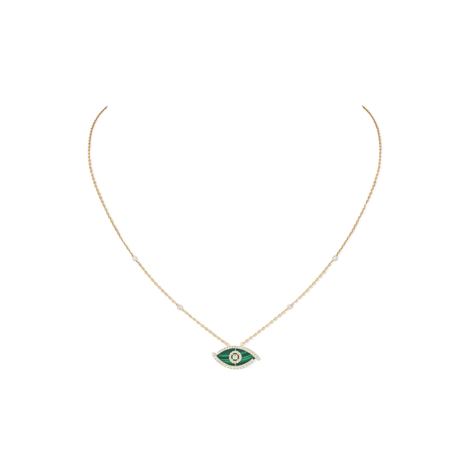 Messika 18k Yellow Gold 0.38cttw Diamond and Malachite Lucky Eye Necklace 45cm Messika 18k Yellow Gold 0.38cttw Diamond and Malachite Lucky Eye Necklace 45cm