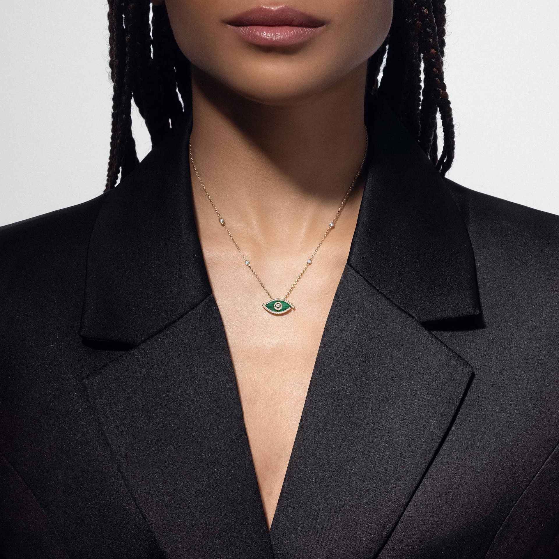 Messika 18k Yellow Gold 0.38cttw Diamond and Malachite Lucky Eye Necklace 45cm Messika 18k Yellow Gold 0.38cttw Diamond and Malachite Lucky Eye Necklace 45cm