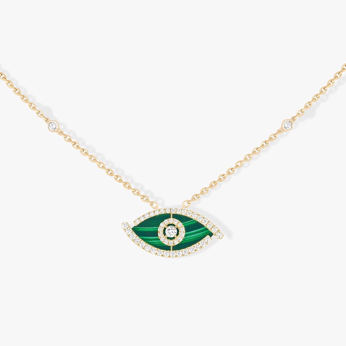 Messika 18k Yellow Gold 0.38cttw Diamond and Malachite Lucky Eye Necklace 45cm