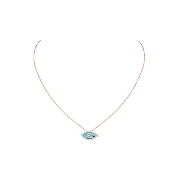 Messika 18k Rose Gold 0.38cttw Diamond and Turquoise Lucky Eye Necklace 45cm