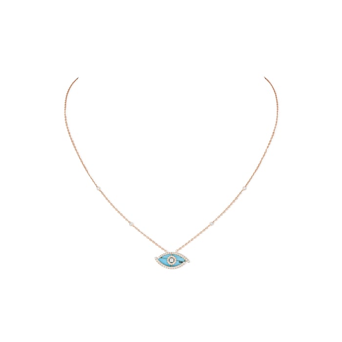 Messika 18k Rose Gold 0.38cttw Diamond and Turquoise Lucky Eye Necklace 45cm