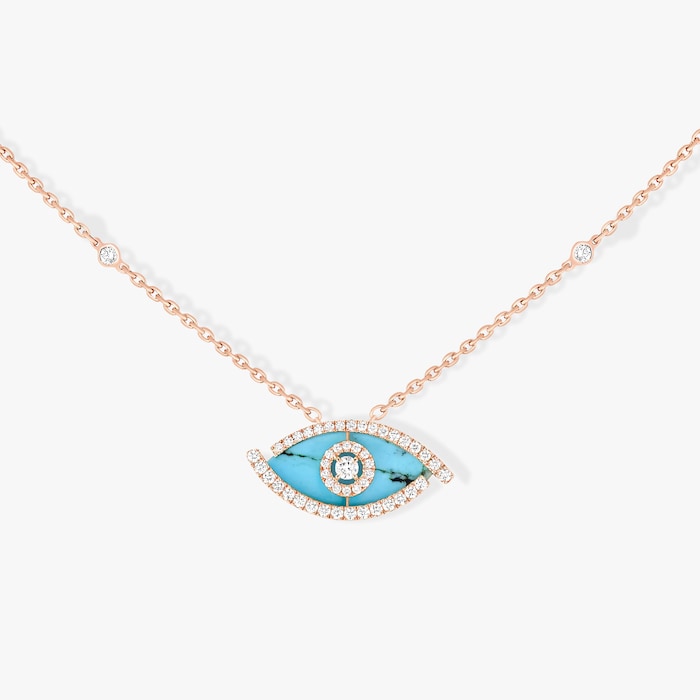 Messika 18k Rose Gold 0.38cttw Diamond and Turquoise Lucky Eye Necklace 45cm