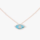 Messika 18k Rose Gold 0.38cttw Diamond and Turquoise Lucky Eye Necklace 45cm