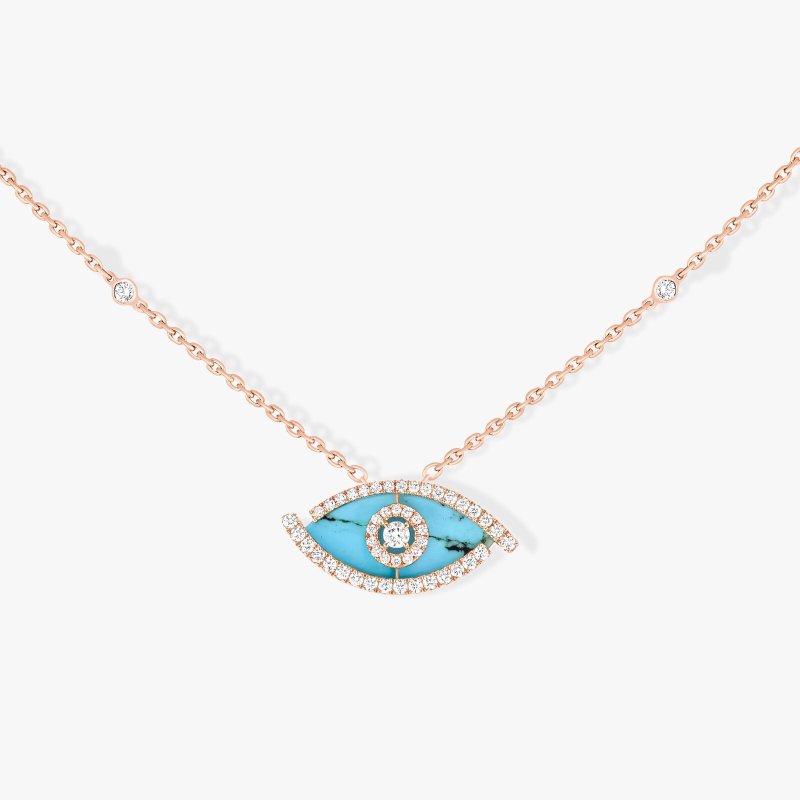 Messika 18k Rose Gold 0.38cttw Diamond and Turquoise Lucky Eye Necklace 45cm