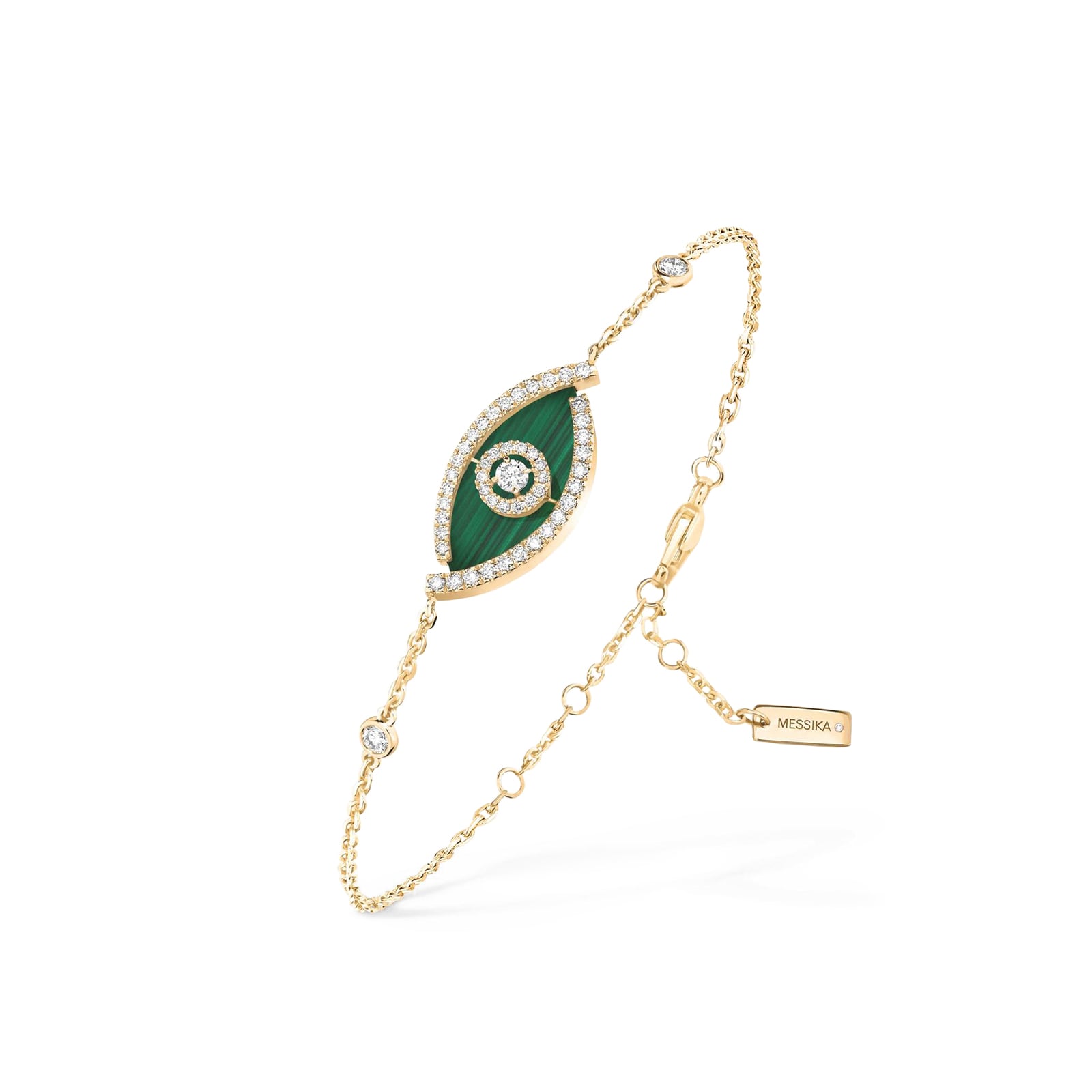 Messika 18k Yellow Gold 0.32cttw Diamond and Malachite Lucky Eye Bracelet