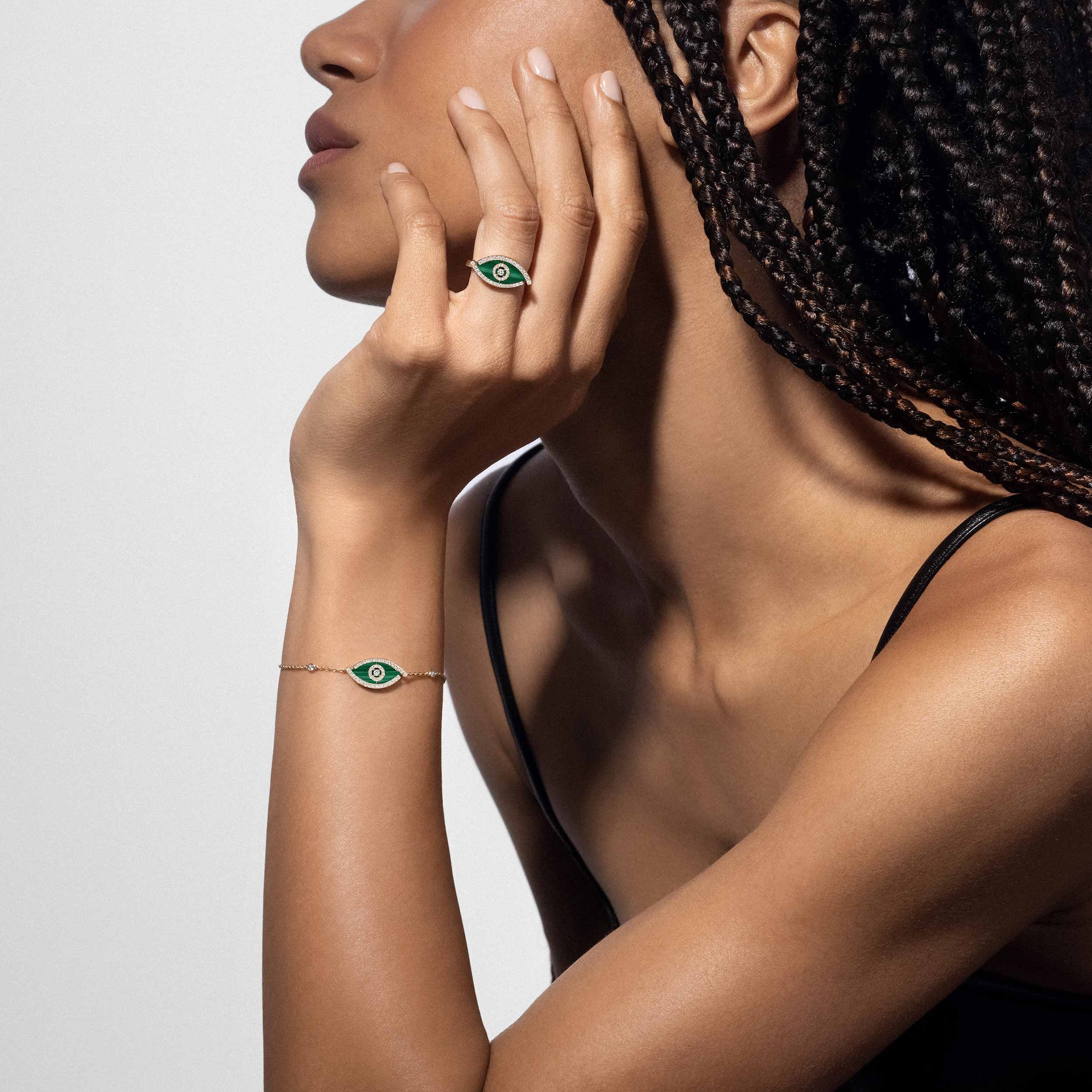 Messika 18k Yellow Gold 0.32cttw Diamond and Malachite Lucky Eye Bracelet Messika 18k Yellow Gold 0.32cttw Diamond and Malachite Lucky Eye Bracelet