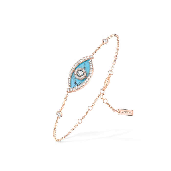 Messika 18k Rose Gold 0.32cttw Diamond and Turquoise Lucky Eye Bracelet