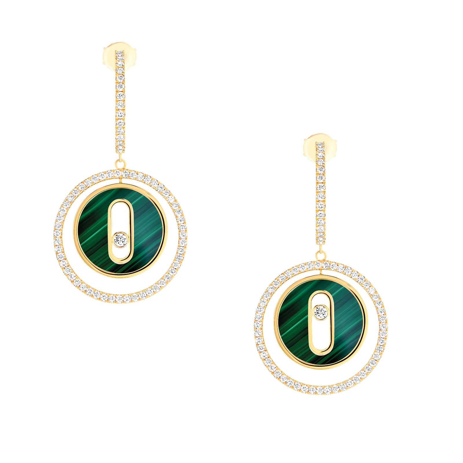 18k Yellow Gold 0.56cttw Diamond And Malachite Lucky Move Hoop Earrings