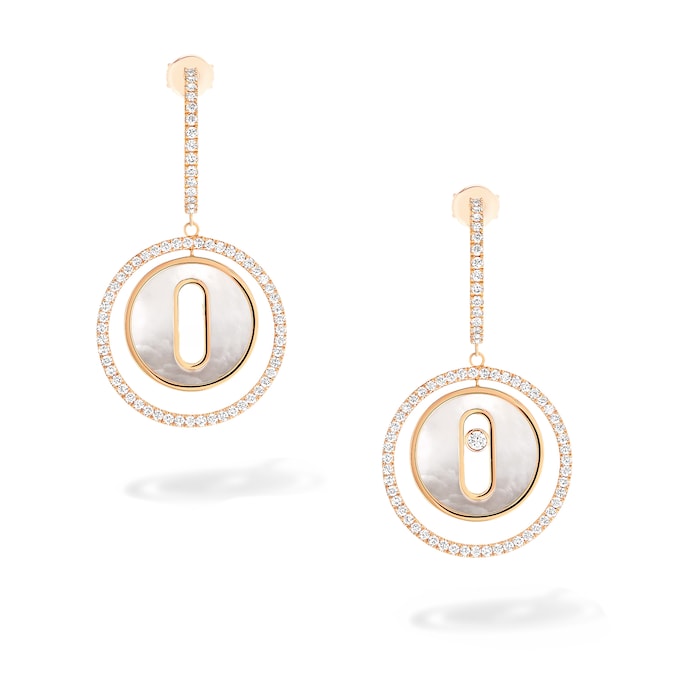 Messika 18k Rose Gold 0.53cttw Diamond and Mother of Pearl Lucky Move Hoop Earrings