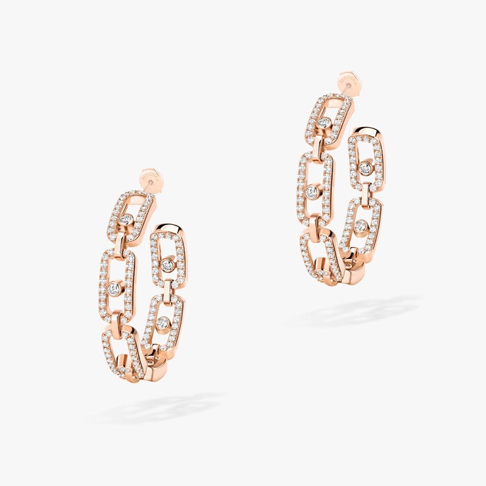 Messika 18k Rose Gold 0.87cttw Diamond Move Link Hoop Earrings