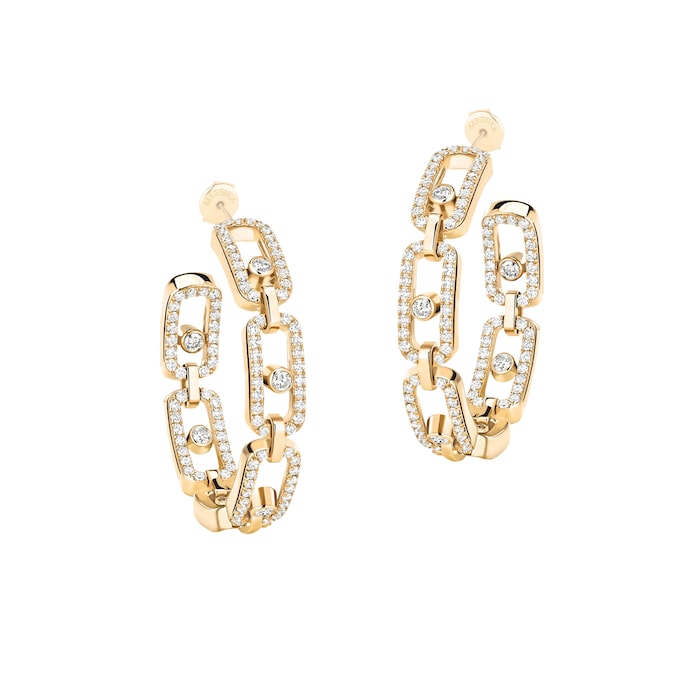 Messika 18k Yellow Gold 0.87cttw Diamond Move Link Hoop Earrings