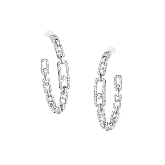 Messika 18k White Gold 2.15cttw Diamond Move Link Hoop Earrings