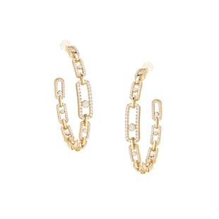 Messika 18k Yellow Gold 2.15cttw Diamond Move Link Hoop Earrings