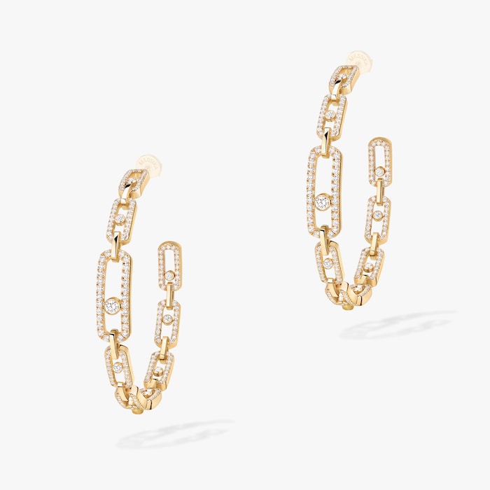 Messika 18k Yellow Gold 2.15cttw Diamond Move Link Hoop Earrings