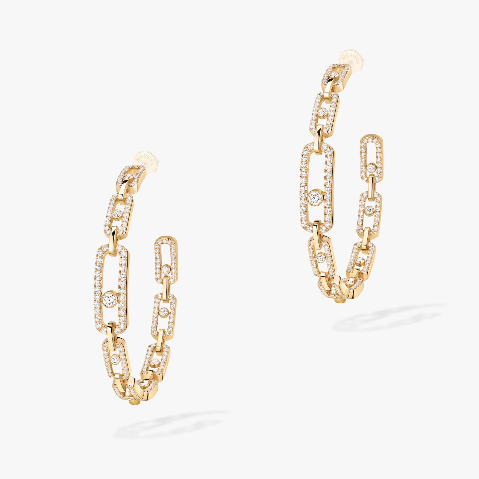 Messika 18k Yellow Gold 2.15cttw Diamond Move Link Hoop Earrings