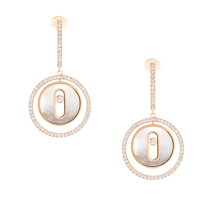 Messika 18ct Rose Gold Lucky Move 0.56cttw Diamond Mother of Pearl Hoop Earrings