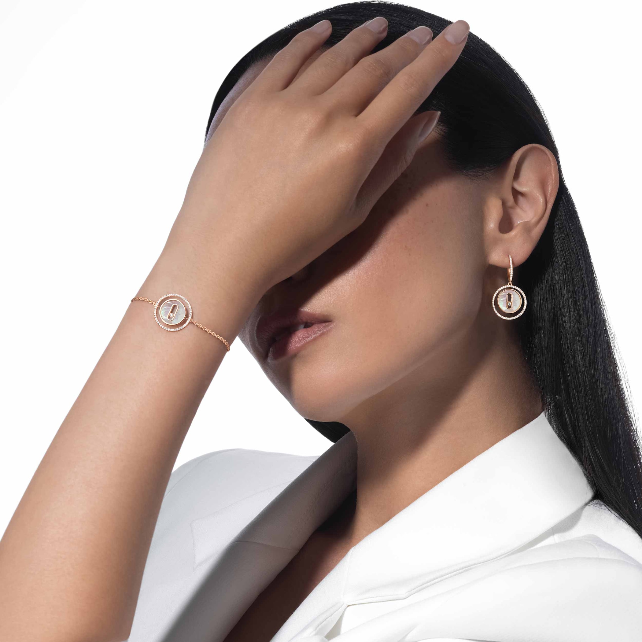 Messika 18ct Rose Gold Lucky Move 0.56cttw Diamond Mother of Pearl Hoop Earrings Messika 18ct Rose Gold Lucky Move 0.56cttw Diamond Mother of Pearl Hoop Earrings
