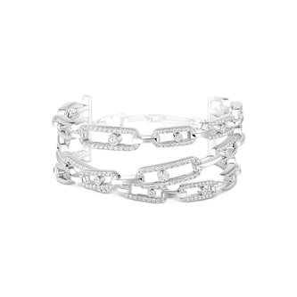 Messika 18K White Gold Move Link 3.32cttw Diamond 3 Row Cuff Bracelet - Medium Messika 18K White Gold Move Link 3.32cttw Diamond 3 Row Cuff Bracelet - Medium