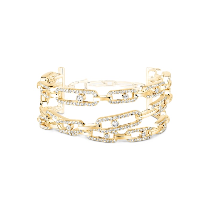 Messika 18K Yellow Gold Move Link 3.32cttw Diamond 3 Row Cuff Bracelet - Medium