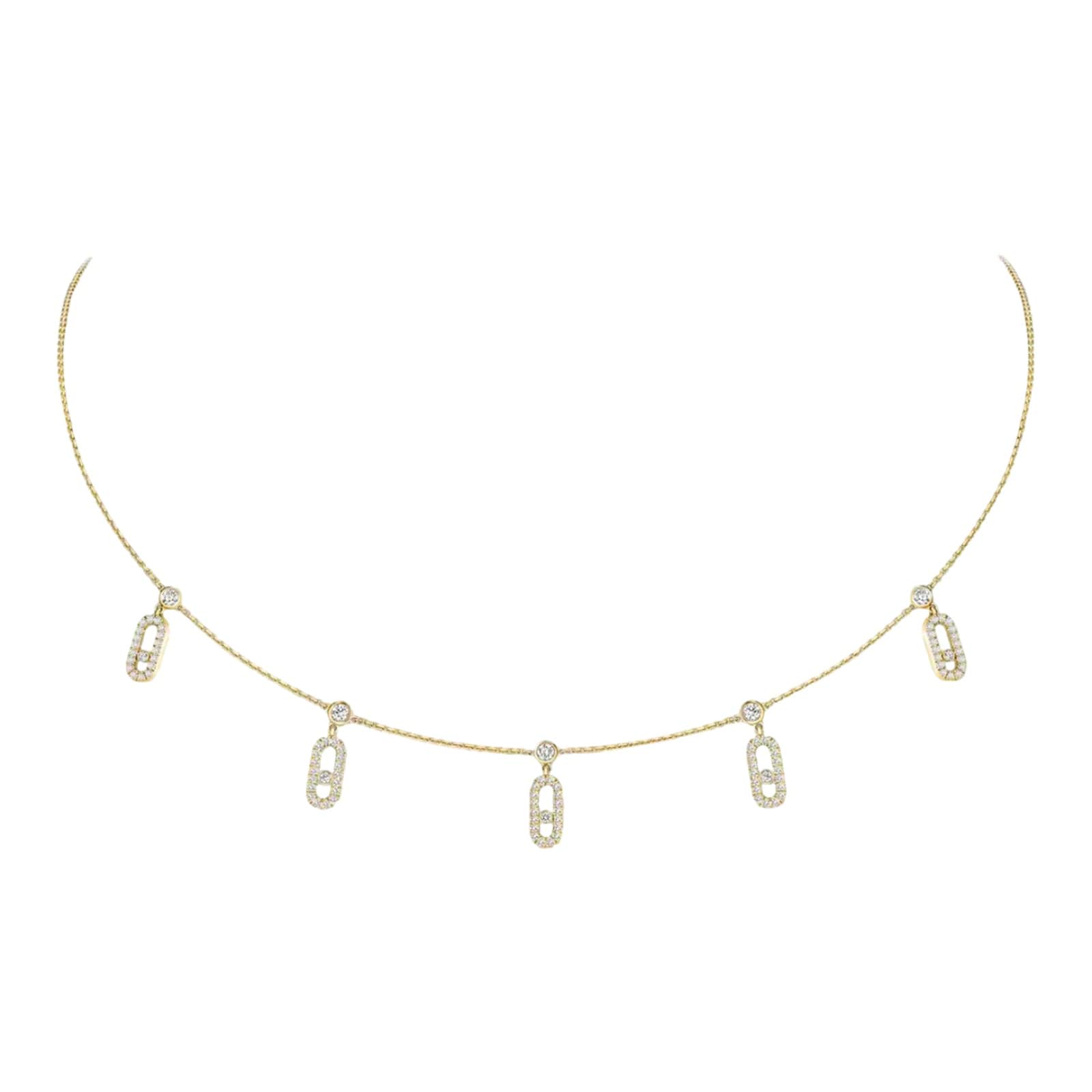 Messika 18ct Yellow Gold Move Uno Pavé 0.61ct Diamond Drop Pendant Choker Necklace