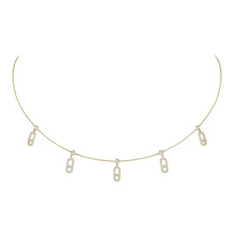 Messika 18ct Yellow Gold Move Uno Pavé 0.61ct Diamond Drop Pendant Choker Necklace
