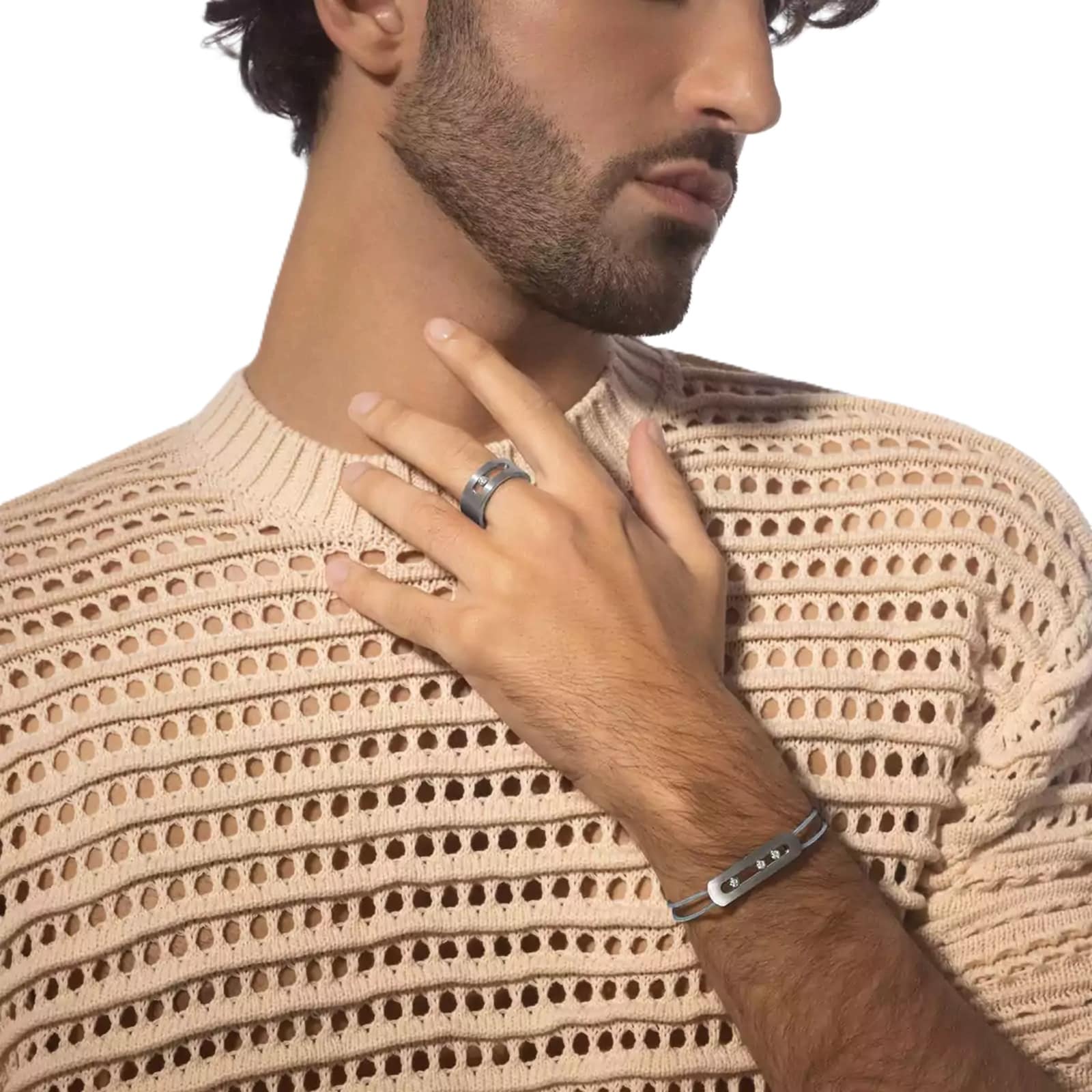 Messika Move Titanium Natural Titanium 0.24ct Diamond Cord Bracelet