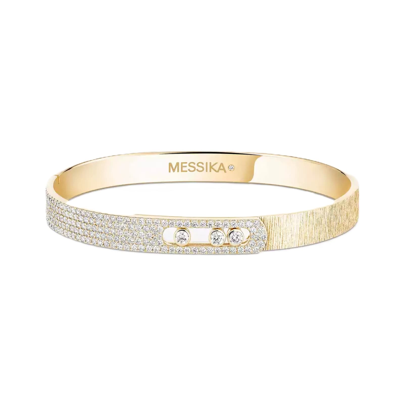 Messika 18ct Yellow Gold Move Noa Ciselé Semi Pavé 1.20ct Diamond Bangle