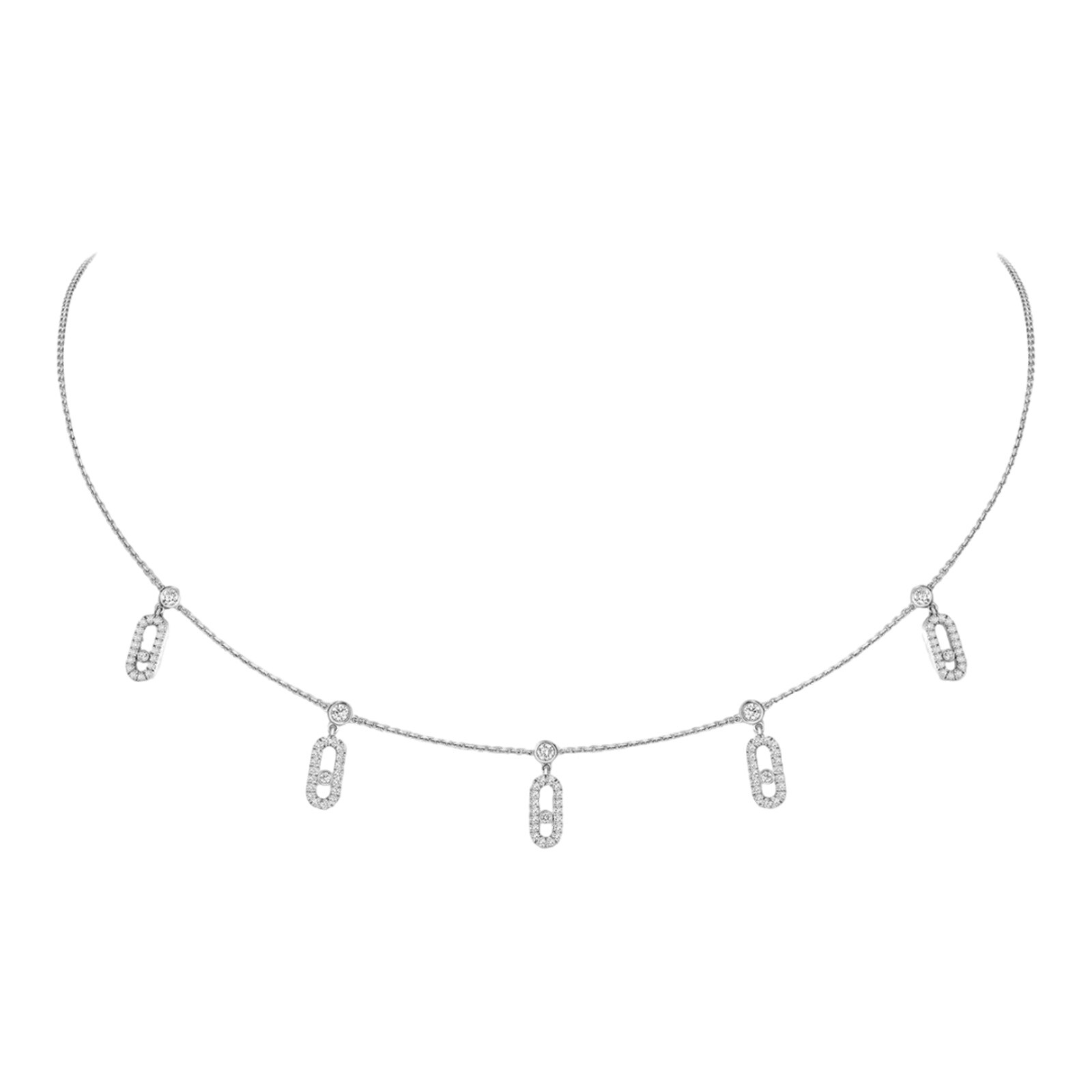Messika 18ct White Gold Move Uno Pavé 0.61ct Diamond Drop Pendant Choker Necklace