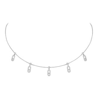 Messika 18ct White Gold Move Uno Pavé 0.61ct Diamond Drop Pendant Choker Necklace