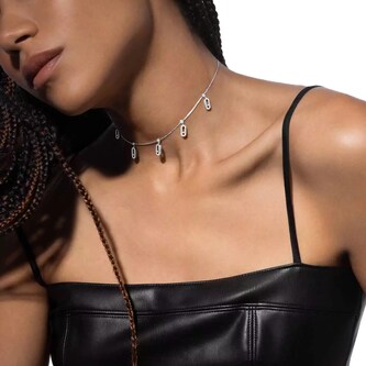 Messika 18ct White Gold Move Uno Pavé 0.61ct Diamond Drop Pendant Choker Necklace