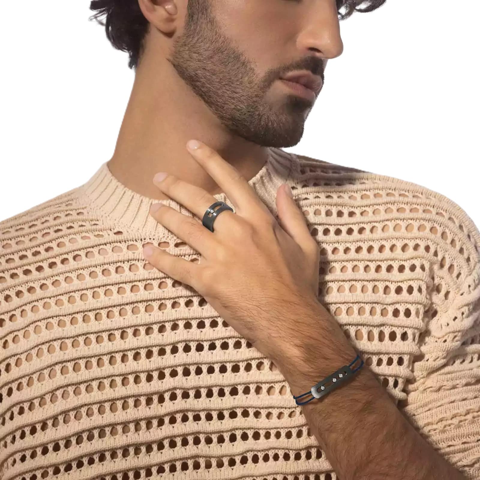 Messika Move Titanium Graphite Titanium 0.24ct Diamond Cord Bracelet