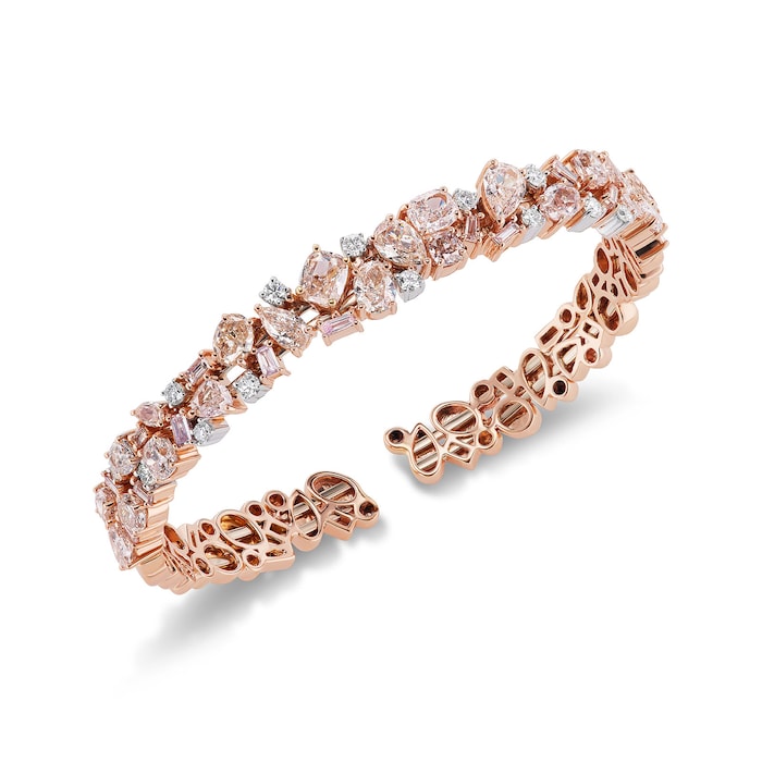 J FINE 18K Rose & White Gold 6ctw Pink & 0.59ctw White Diamond Bracelet - Size 6.5