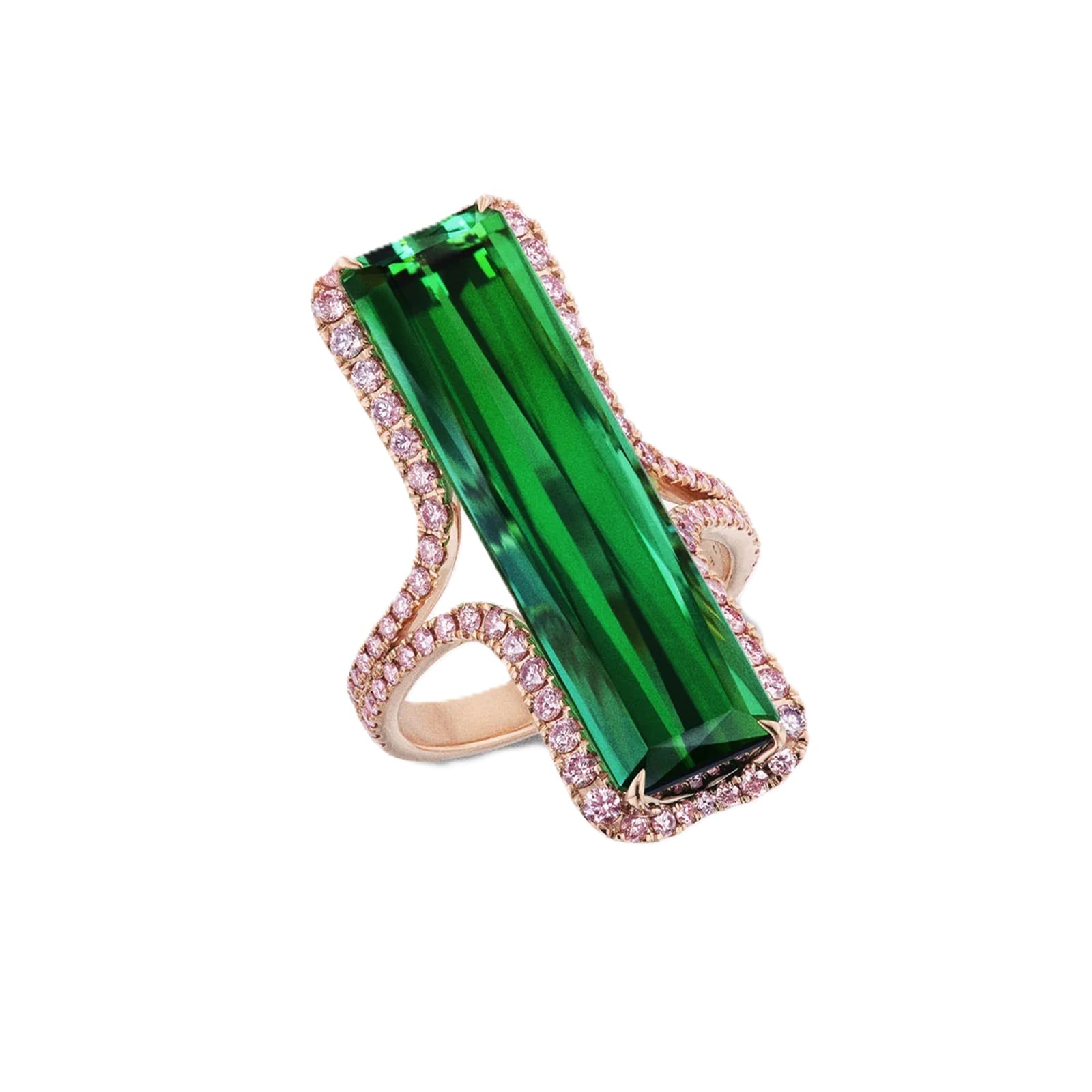 J Fine 18K Rose Gold Argyle Pink™ Diamond & Green Tourmaline Ring - Size 6.5