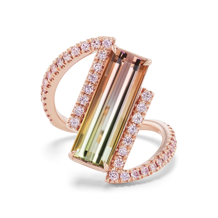 J FINE 18K Rose Gold 5.44ctw Tourmaline & 0.51ctw Diamond Ring - Size 8