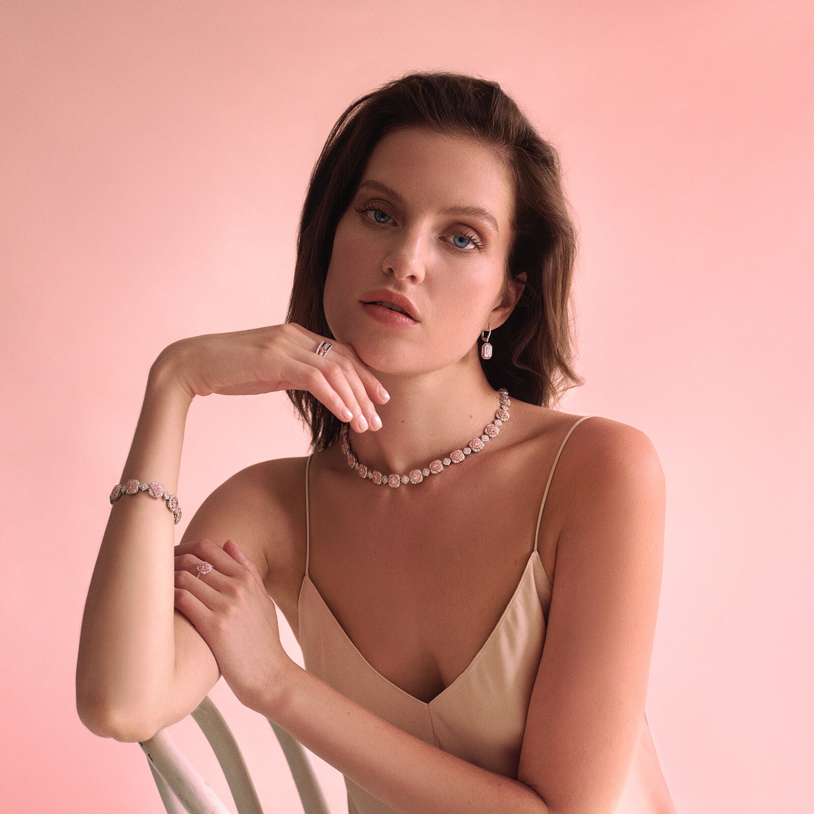J Fine Platinum and 18k Pink Gold Argyle Pink™ Diamond Halo Necklace