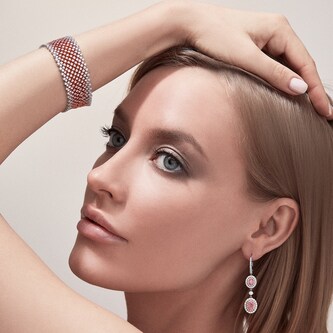 J Fine Platinum and 18k Pink Gold Fancy Pink Diamond Oval Halo Drop Earrings