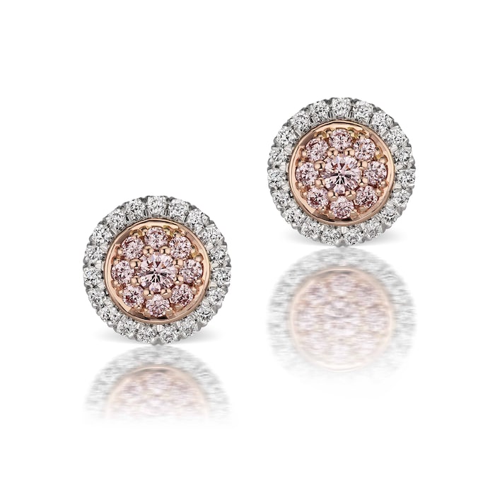 J Fine Platinum and 18k Pink Gold Argyle Pink™ Diamond Double Halo Stud Earrings