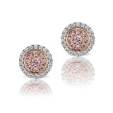 J Fine Platinum and 18k Pink Gold Argyle Pink™ Diamond Double Halo Stud Earrings