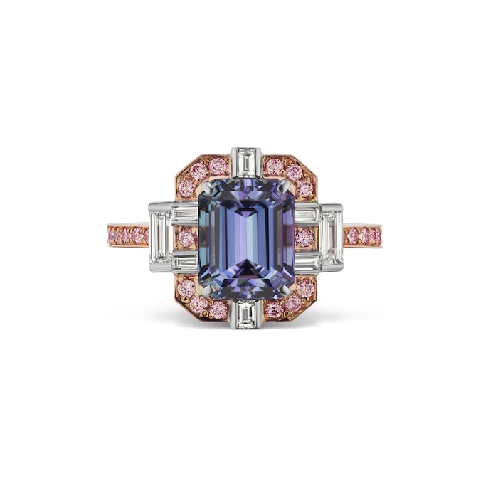 J Fine 18k Rose and White Gold Tanzanite and Argyle Pink™ Diamond Ring Size 6.5