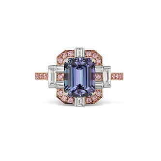 J Fine 18k Rose and White Gold Tanzanite and Argyle Pink™ Diamond Ring Size 6.5