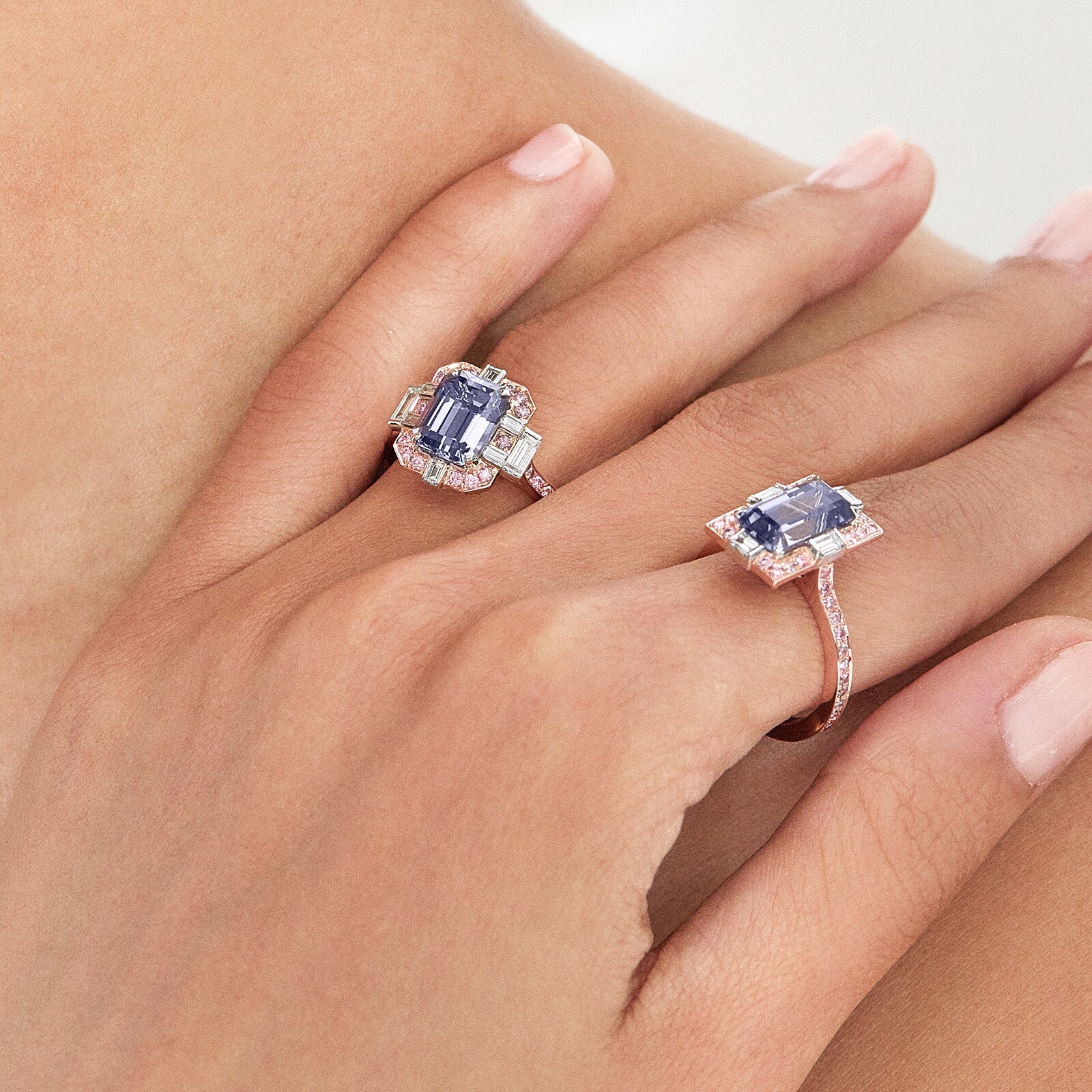 J Fine 18k Rose and White Gold Tanzanite and Argyle Pink™ Diamond Ring Size 6.5