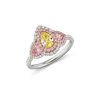 J Fine Platinum and 18k Rose Gold Argyle Pink™ Diamond and Yellow Diamond Three Stone Ring Size 6.5