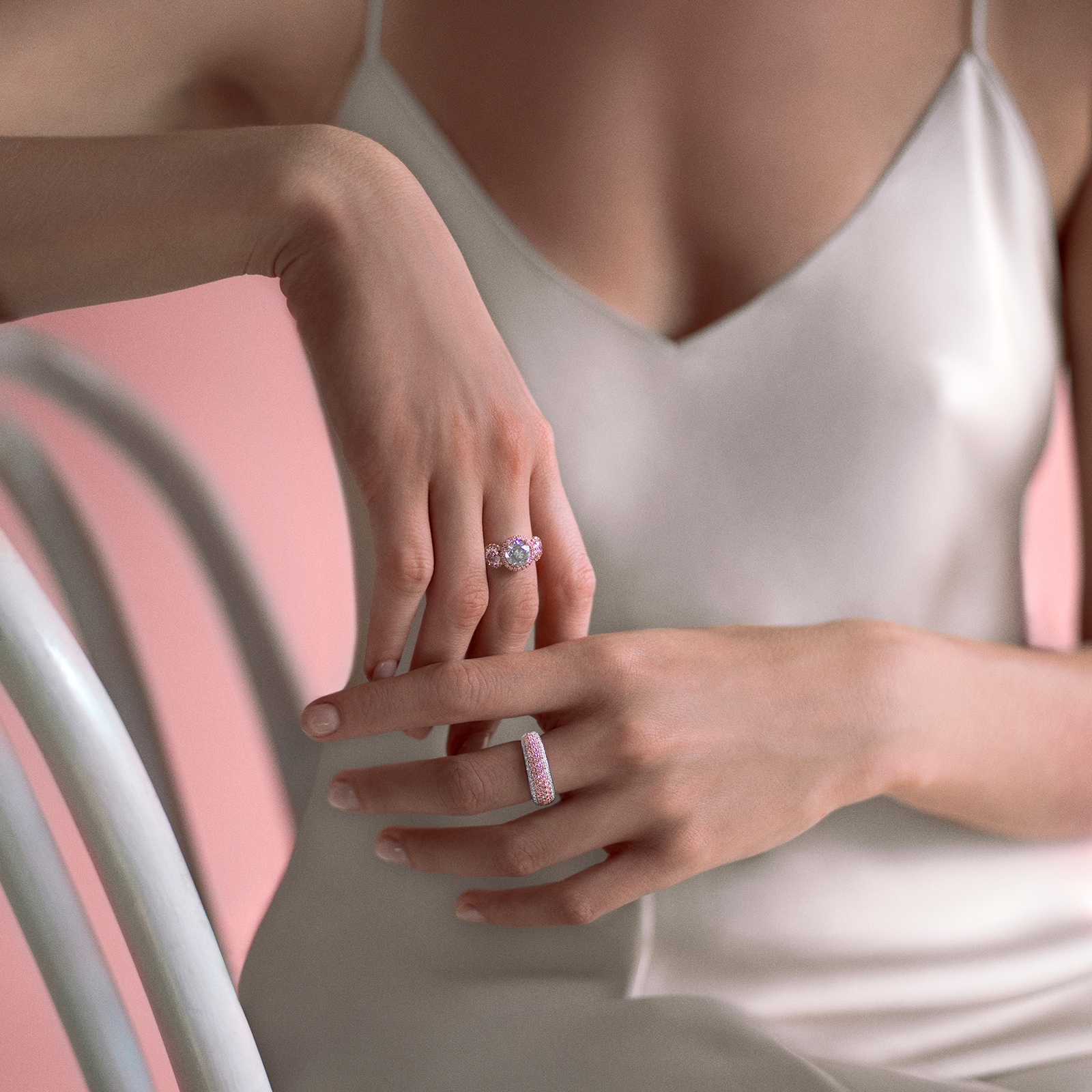 J Fine Platinum and 18k Rose Gold Argyle Pink™ Diamond Five Row Ring Size 6