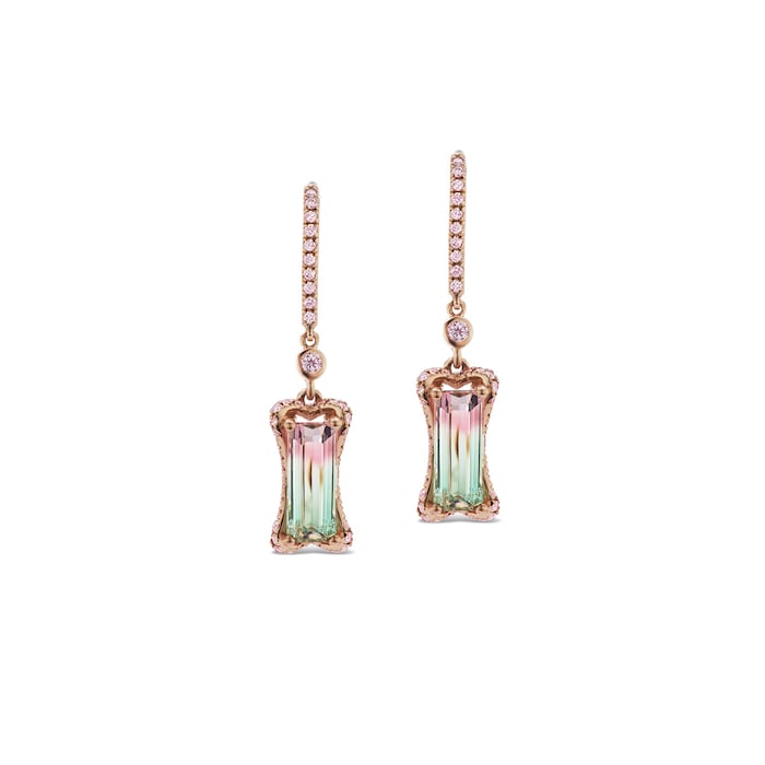 J Fine 18k Pink Gold Argyle Pink™ Diamond with Bi Color Tourmaline Drop Earrings