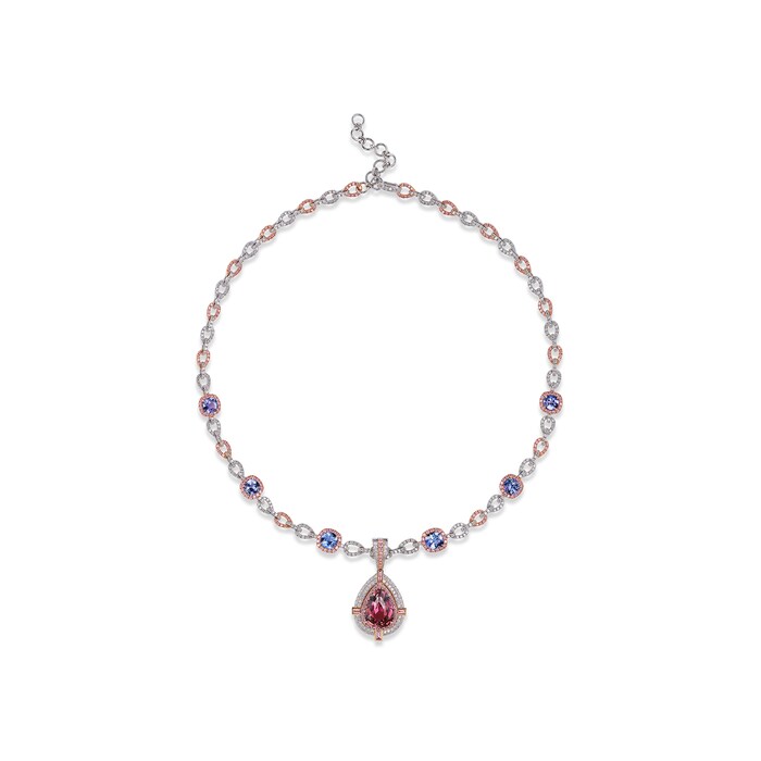 J Fine 18k White and Pink Gold Argyle Pink™ Diamond and Pink Tourmaline Necklace