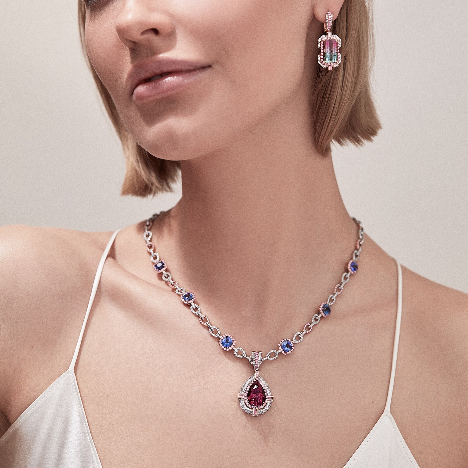J Fine Platinum and 18k Pink Gold Argyle Pink™ Diamond and Bicolor Tourmaline Drop Earrings