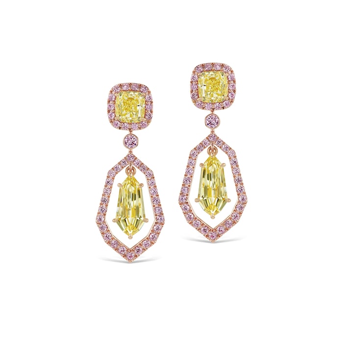 J Fine 18k Pink Gold Argyle Pink™ Diamonds with Yellow Shield Diamond Drop Earrings