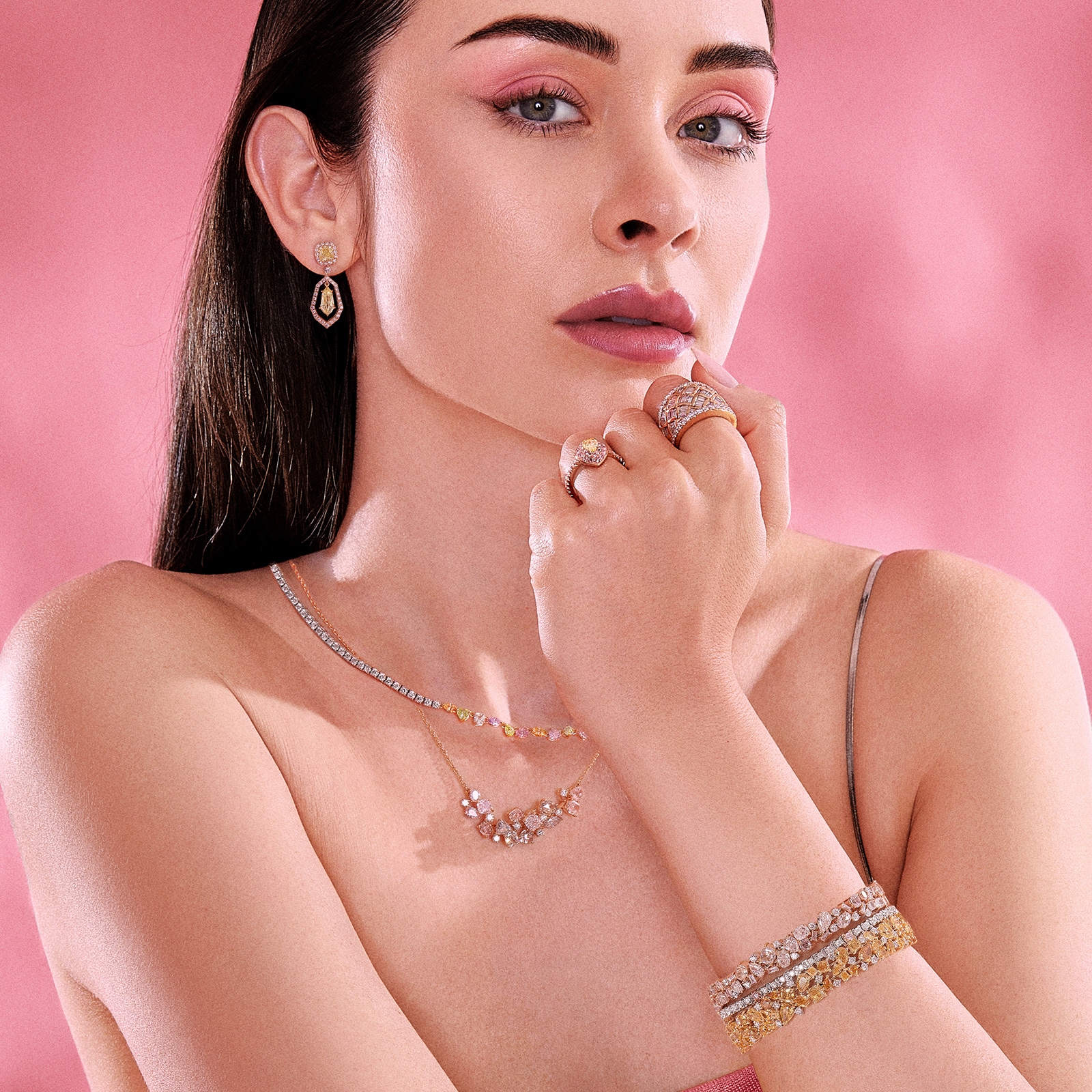 J Fine 18k Pink Gold Argyle Pink™ Diamonds with Yellow Shield Diamond Drop Earrings