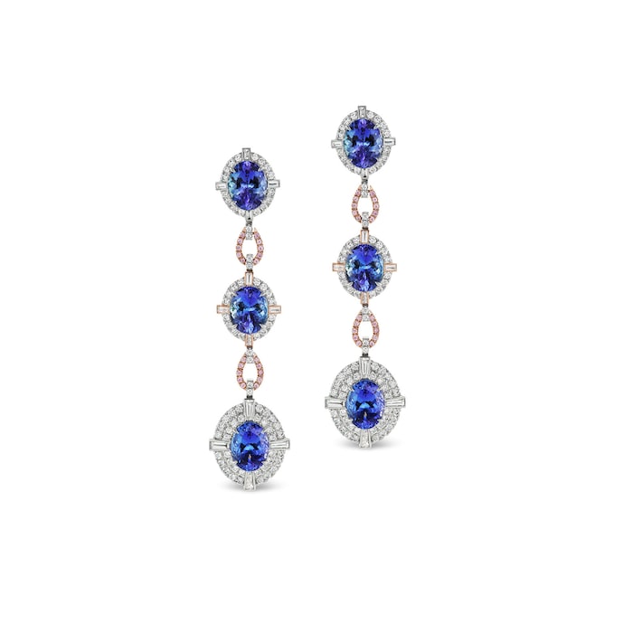 J Fine 18k White and Pink Gold Argyle Pink™ Diamond and Tanzanite Drop Earrings